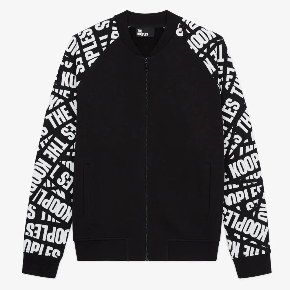 NWT | The Kooples | Long Sleeve Zip Front Bomber Jacket | Logo Tape Print - Picture 2 of 9